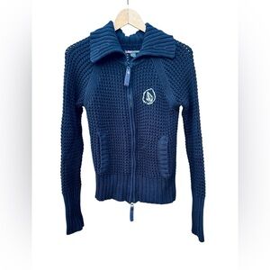 Vintage Y2K Volcom Sweater Knit Zip Up Black Pockets Cowl Neck Sz. Small